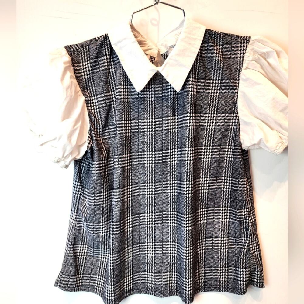 S.C.‎ Society Black & White Gingham Puff Sleeve Top Collared Juniors Size L